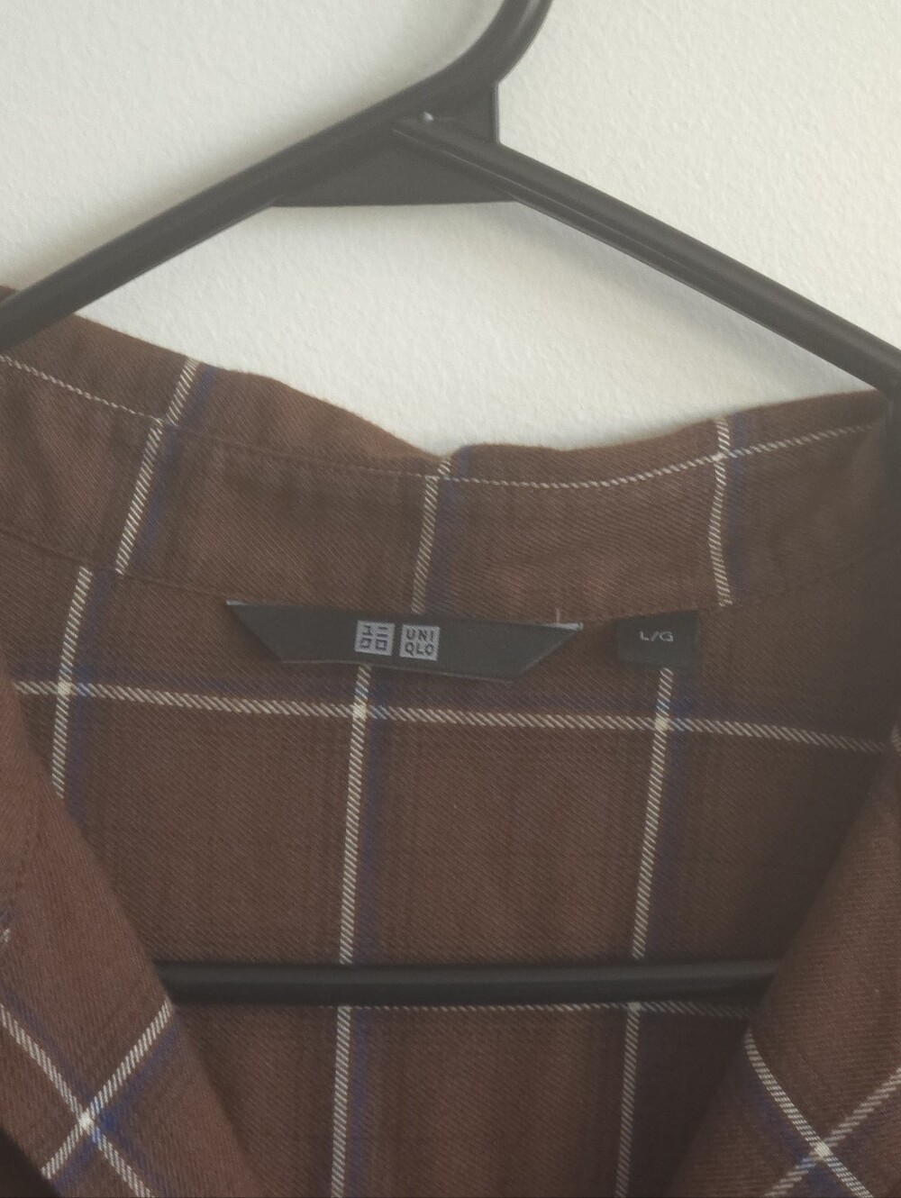 Uniqlo Brown Plaid Open Collar Flannel Shirt Size Large L Windowpane Grid - Picture 4 of 11